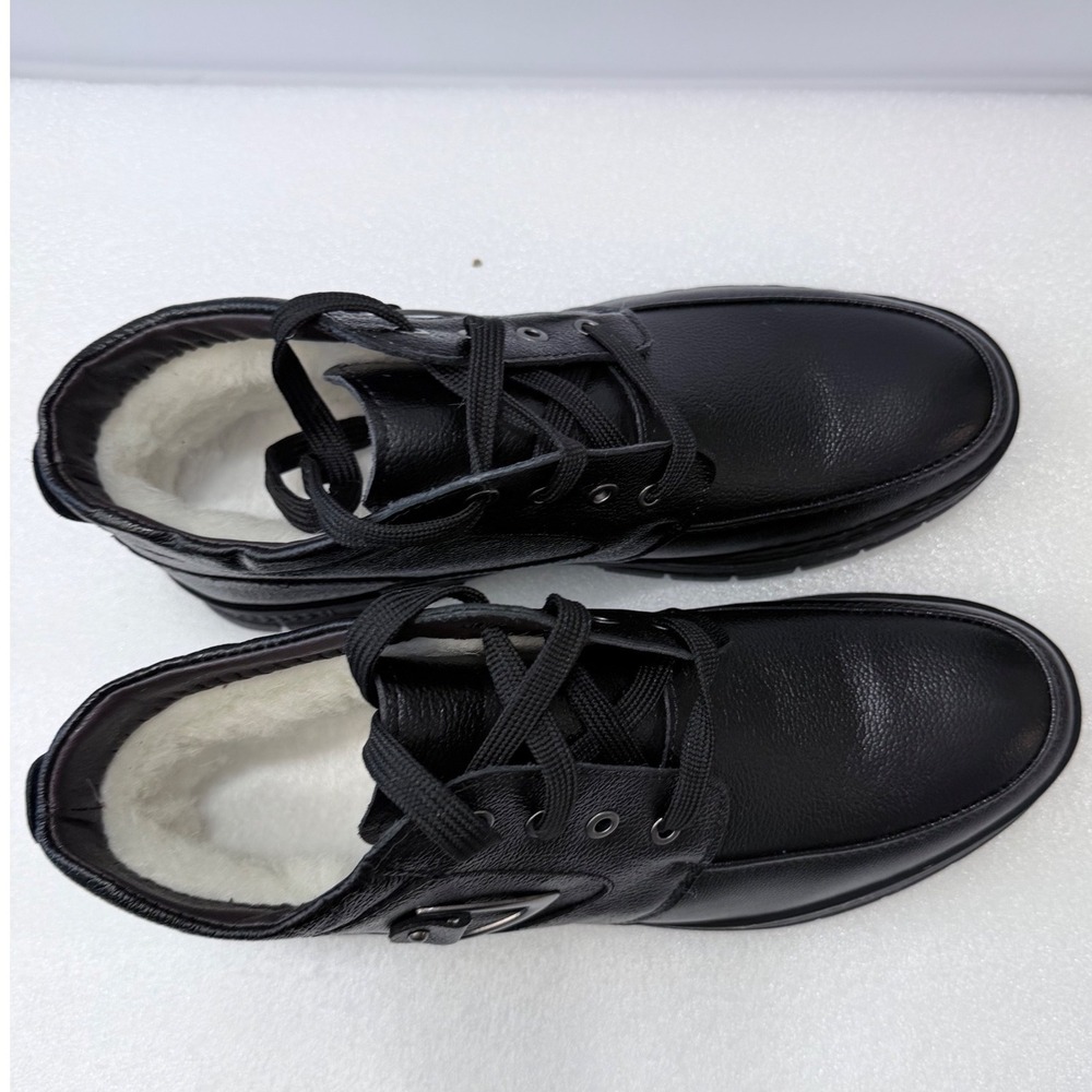 Mens Black Faux Leather Winter Lined Lace Up Ankle Boots Size 11 Fashion - Picture 9 of 15